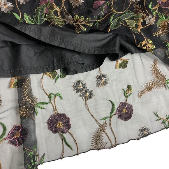 H&M Skirt Womens 8 Black Mesh Floral Embroidery Lined Boho Cottagecore Coquette‎ - Picture 9 of 16